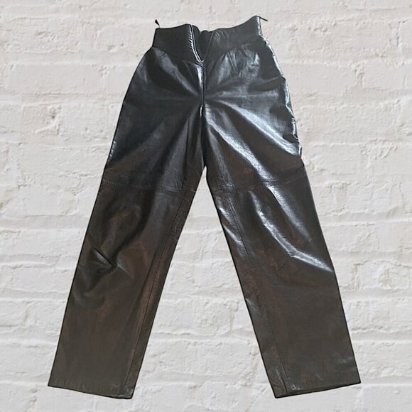 Pia Rucci Black Leather Back Zip Straight Leg Pants Size 8 - Picture 1 of 13